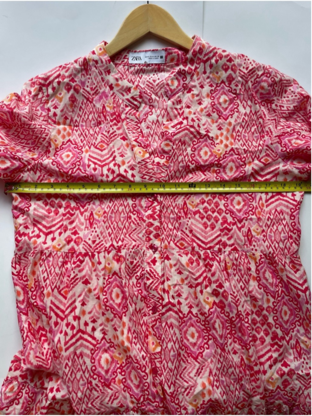 ZARA Pink Boho Print Tiered Midi Dress | Size M | 100% Cotton | 3/4 Sleeve - Picture 6 of 6